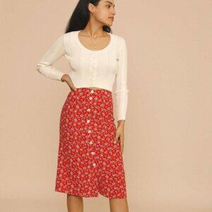 Rouje Red Floral Midi Skirt